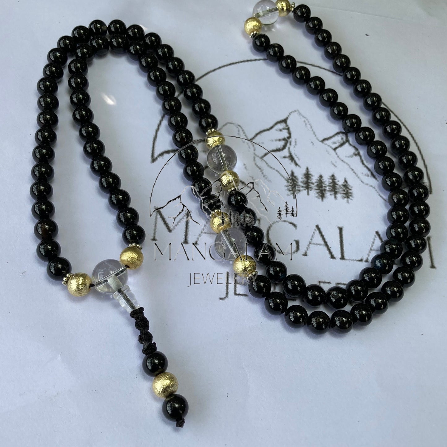 Black Onyx Mala With Sphatik Mantra Beads, Tibetan Mala, Evil Eye Protection Mala, Gift For yoga Lovers