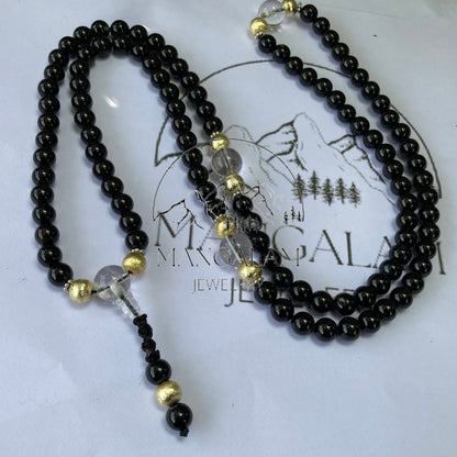 Black Onyx Mala With Sphatik Mantra Beads, Tibetan Mala, Evil Eye Protection Mala, Gift For yoga Lovers