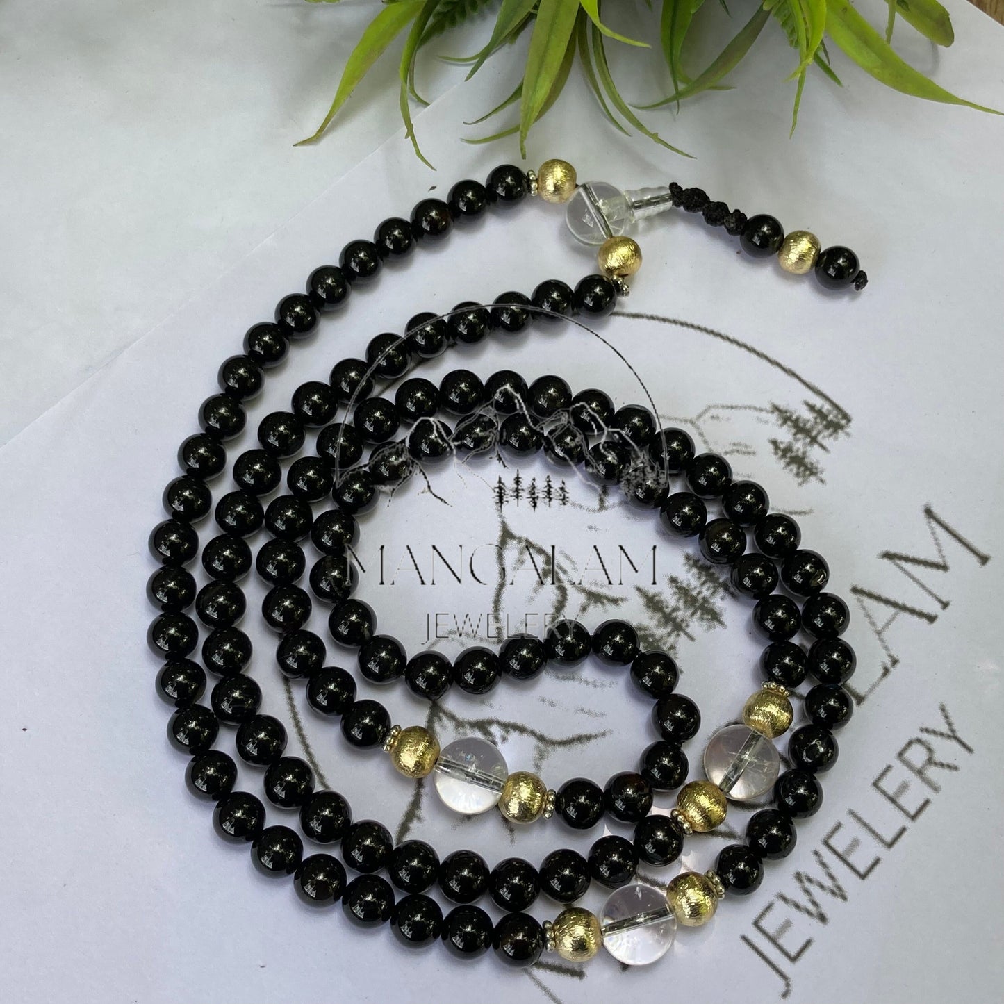 Black Onyx Mala With Sphatik Mantra Beads, Tibetan Mala, Evil Eye Protection Mala, Gift For yoga Lovers