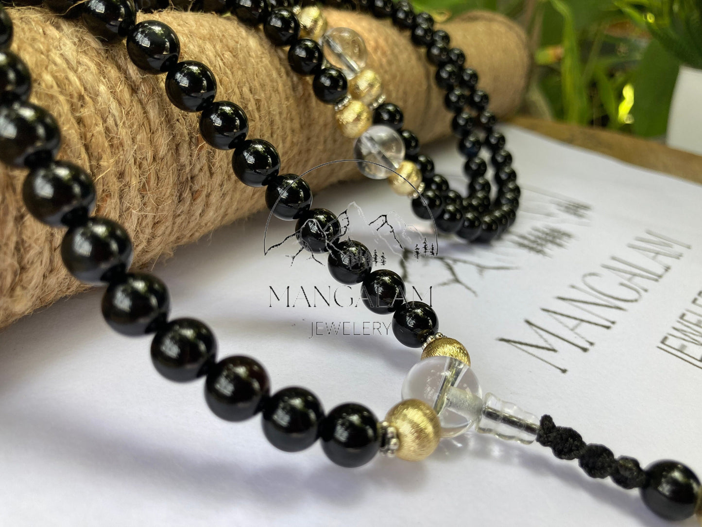 Black Onyx Mala With Sphatik Mantra Beads, Tibetan Mala, Evil Eye Protection Mala, Gift For yoga Lovers