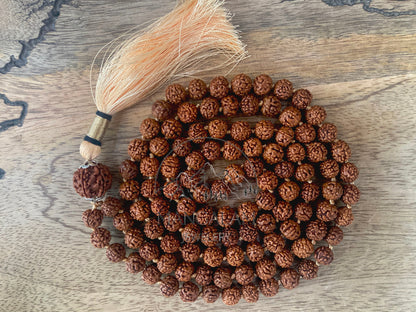 108 Natural Aged Dark Black Rudraksha Seed Mala Prayer Beads, Sacred Rudraksha Japa Mala, Meditation Mala Rosary