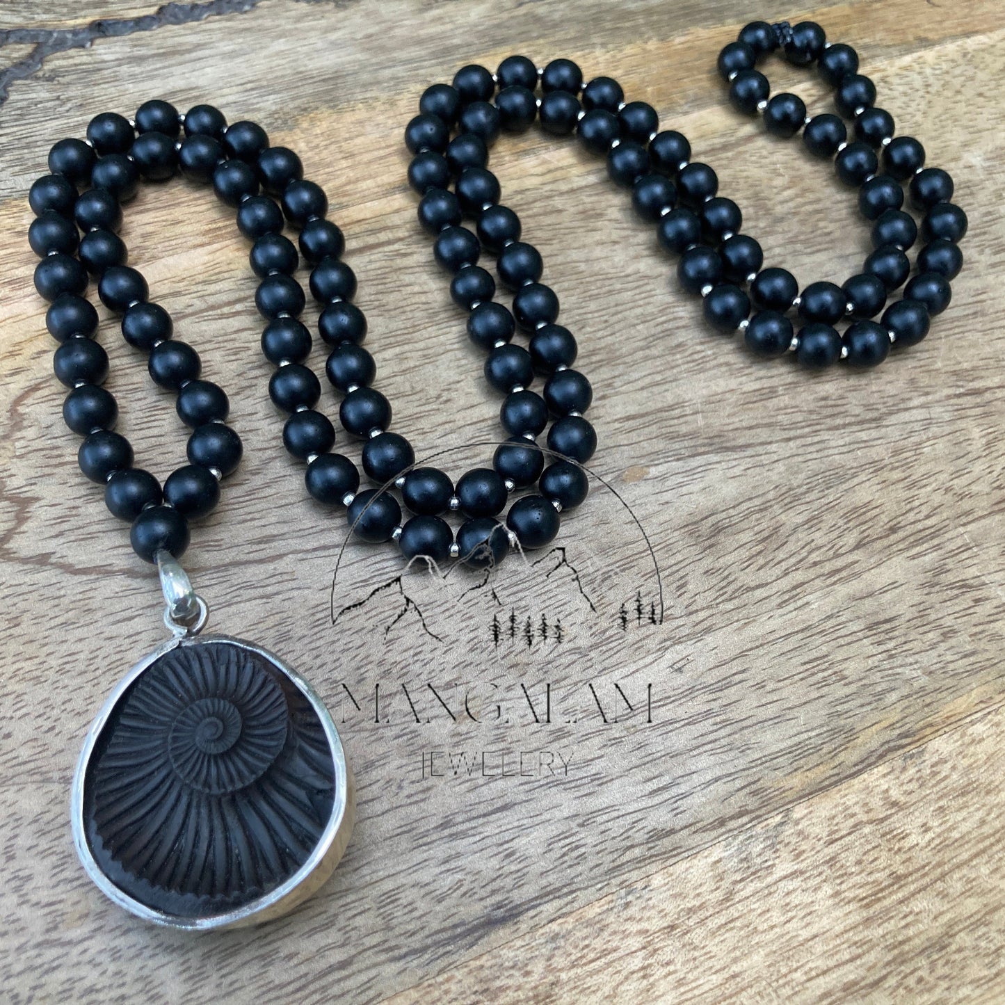 Shaligram Mala with Big Silver Shaligram Pendent ,Shaligram Necklace, Rosary Mala, Symbolic Necklace