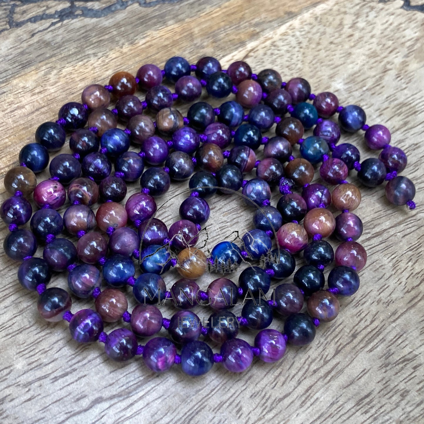 Purple Tiger Eye Mala, Hand Knotted Mala, Prayer Beads, Purple Tiger Eye Necklace, 108 Mala Beads, Statement Necklace, Gift For Yoga Lover