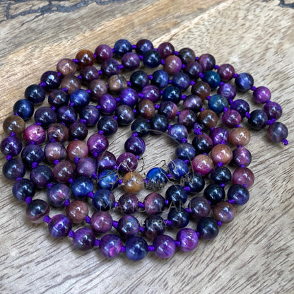 Purple Tiger Eye Mala, Hand Knotted Mala, Prayer Beads, Purple Tiger Eye Necklace, 108 Mala Beads, Statement Necklace, Gift For Yoga Lover