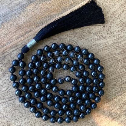 Authentic Shungite Mala, 108 Knotted Prayer Beads Tassel Necklace, Shungite Japa Mala, Meditation Spiritual Yoga Gift EMF Protection Jewelry