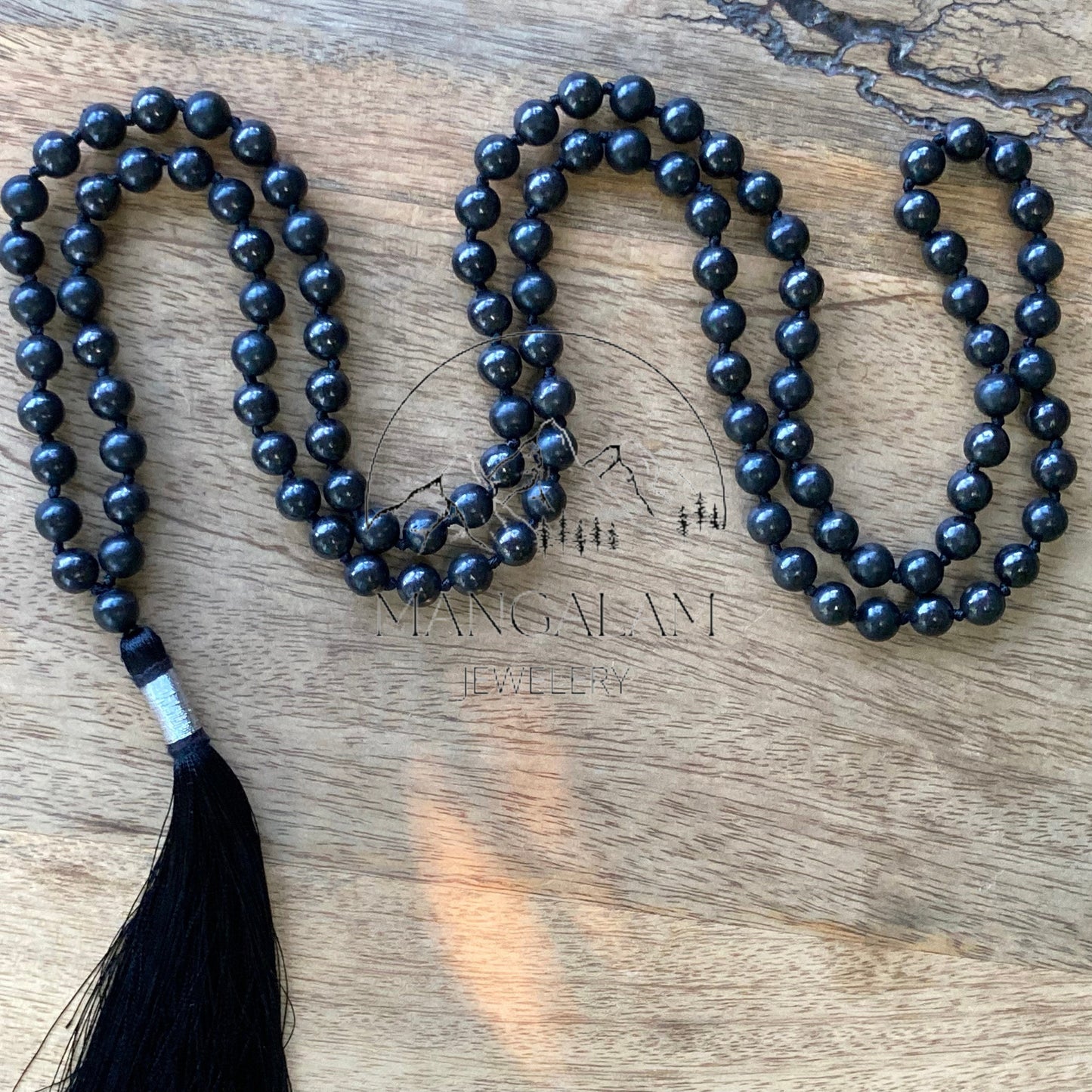 Authentic Shungite Mala, 108 Knotted Prayer Beads Tassel Necklace, Shungite Japa Mala, Meditation Spiritual Yoga Gift EMF Protection Jewelry