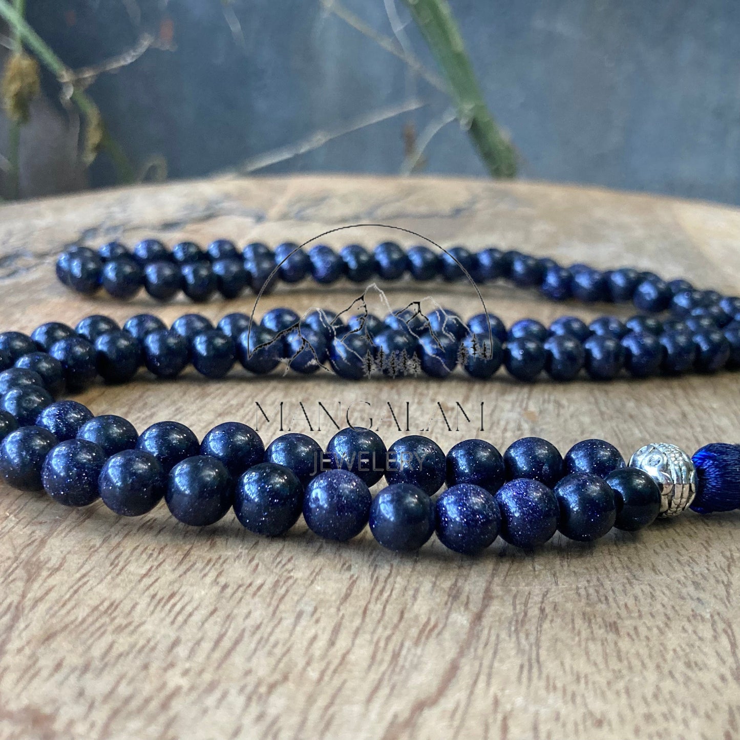 Blue Sandstone Necklace 6MM, Blue Sandstone Beads, 108 Mala Beads, Handmade Jewelry, Buddhist Mala, Yoga Gifts