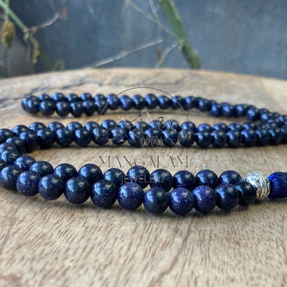 Blue Sandstone Necklace 6MM, Blue Sandstone Beads, 108 Mala Beads, Handmade Jewelry, Buddhist Mala, Yoga Gifts