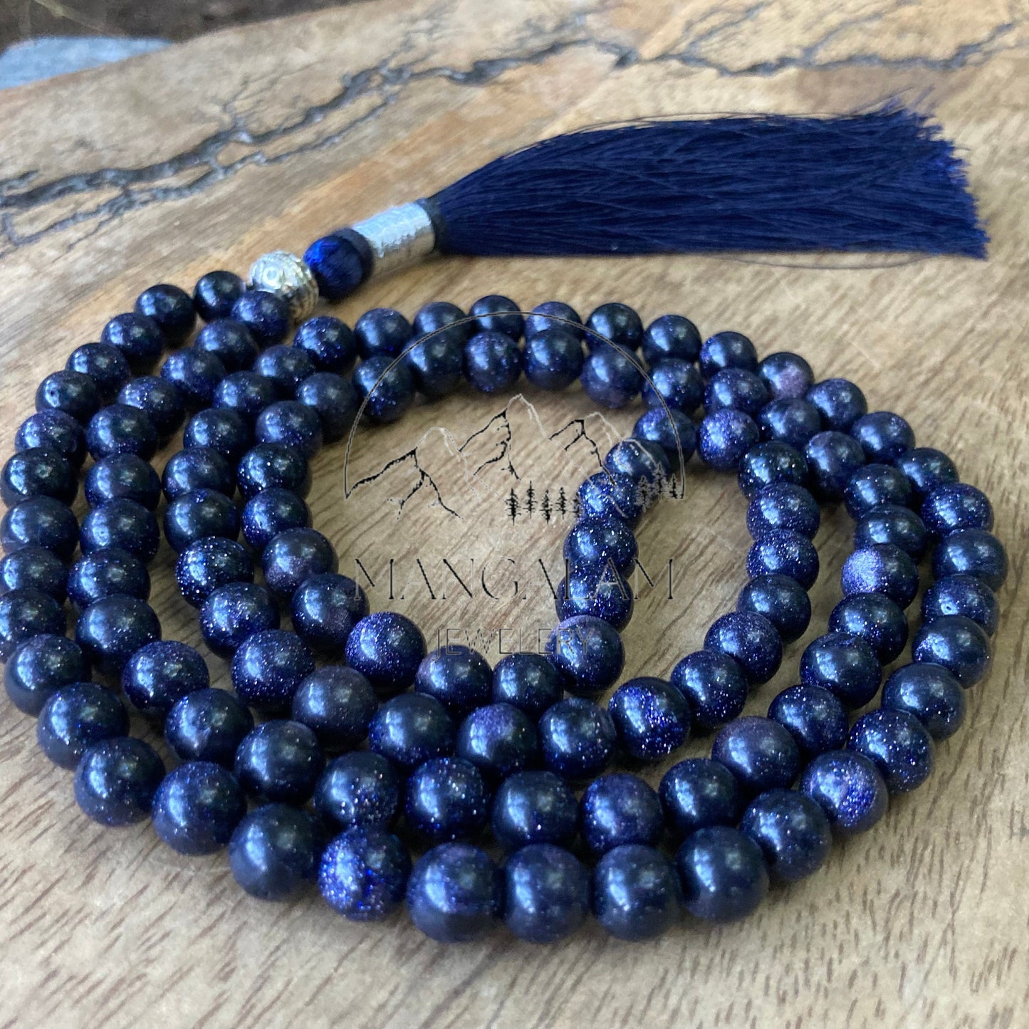 Blue Sandstone Necklace 6MM, Blue Sandstone Beads, 108 Mala Beads, Handmade Jewelry, Buddhist Mala, Yoga Gifts