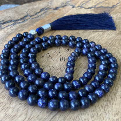 Blue Sandstone Necklace 6MM, Blue Sandstone Beads, 108 Mala Beads, Handmade Jewelry, Buddhist Mala, Yoga Gifts
