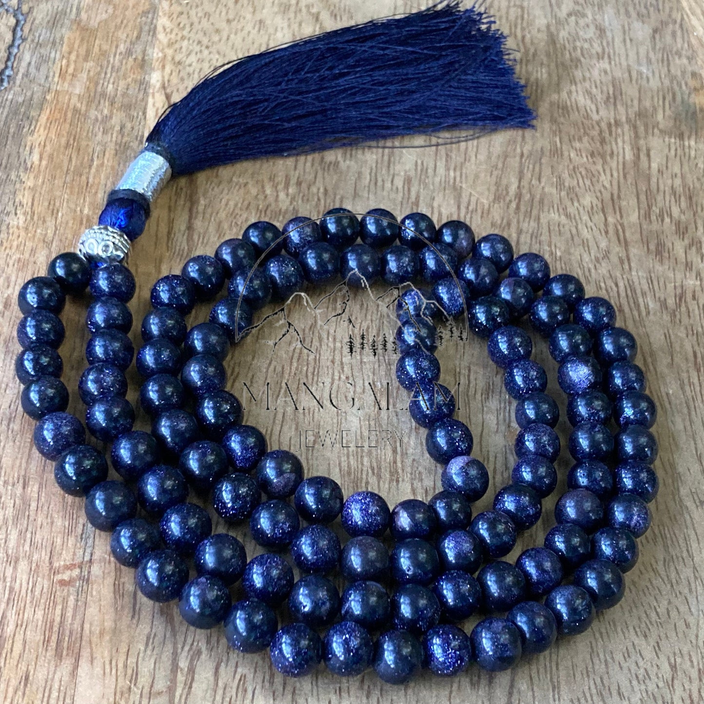 Blue Sandstone Necklace 6MM, Blue Sandstone Beads, 108 Mala Beads, Handmade Jewelry, Buddhist Mala, Yoga Gifts