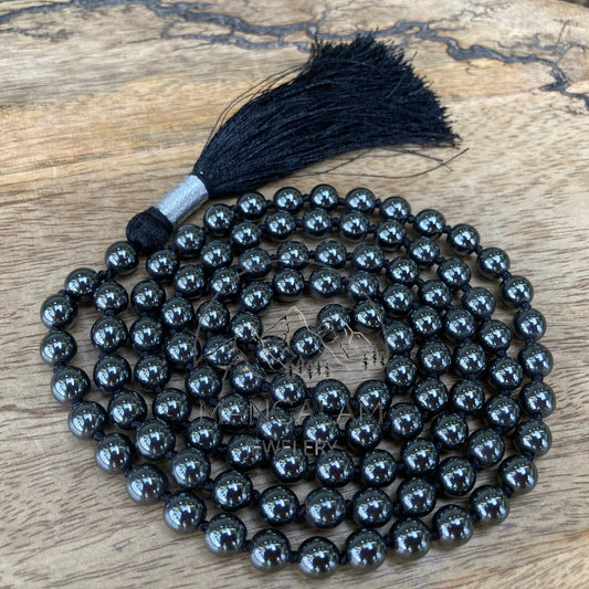 Balancing Mala, Hematite Mala, 108 Mala Beads, Hematite Necklace, Bohemian Jewelry, Protective Crystals, Statement Necklace