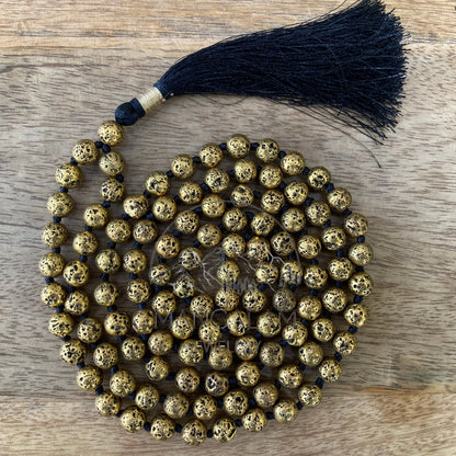 Golden Lava Mala, Lava mala, 108 Beads Mala, Golden Lava Mala, Hand Knotted Mala, Yoga Jewelry, Hand Knotted Neckace