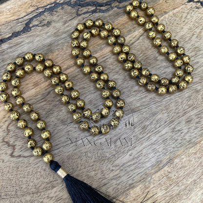 Golden Lava Mala, Lava mala, 108 Beads Mala, Golden Lava Mala, Hand Knotted Mala, Yoga Jewelry, Hand Knotted Neckace
