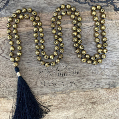 Golden Lava Mala, Lava mala, 108 Beads Mala, Golden Lava Mala, Hand Knotted Mala, Yoga Jewelry, Hand Knotted Neckace