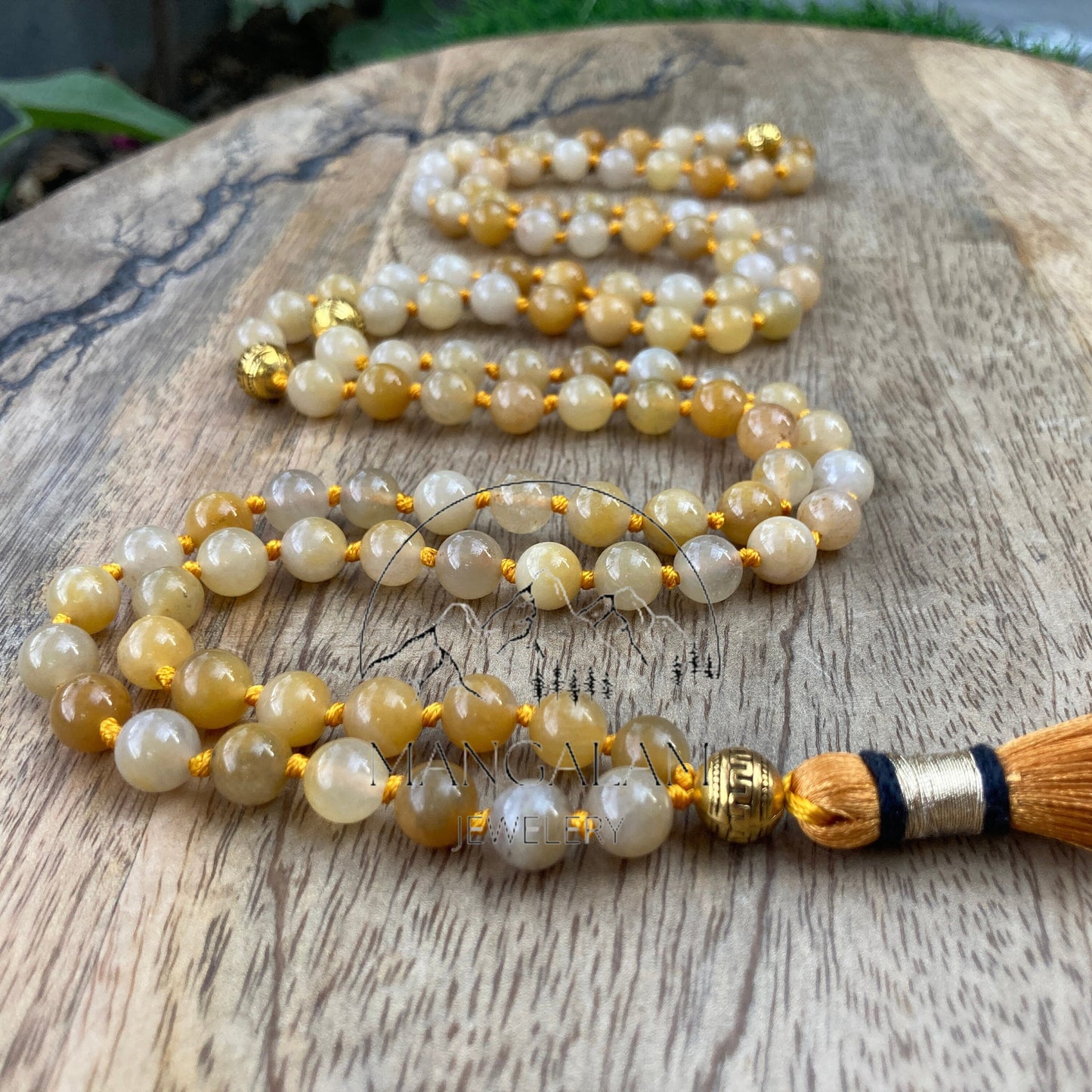 Yellow Aventurine Mantra Mala, Yellow Aventurine Necklace, 108 Beads Mala, Beaded Necklace, Knotted Mala, Solar Plexus Chakra Necklace,