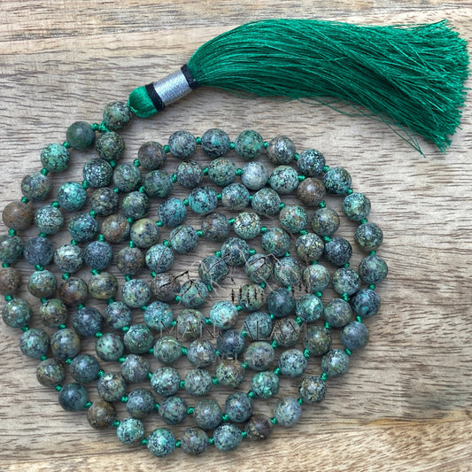 African Firoza Mala, African Turquoise Necklace, 108 Beads, Beaded Necklet, Statement Necklace, Handmade Jewelry