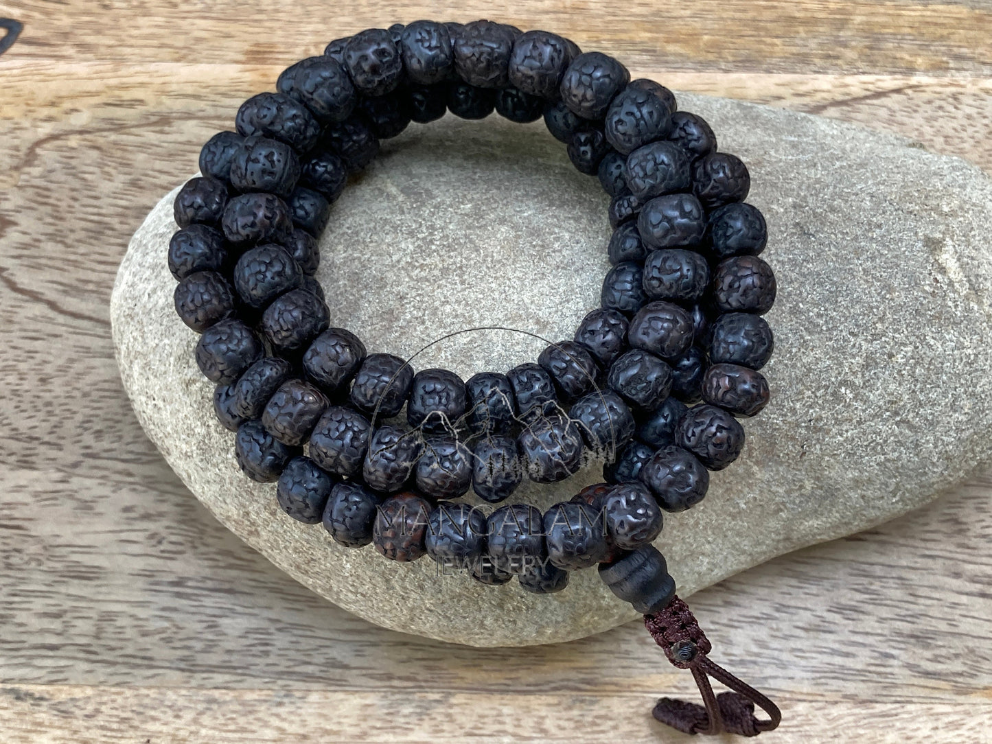 108 Natural Aged Dark Black Rudraksha Seed Mala Prayer Beads, Sacred Rudraksha Japa Mala, Meditation Mala Rosary, Buddhist Mala