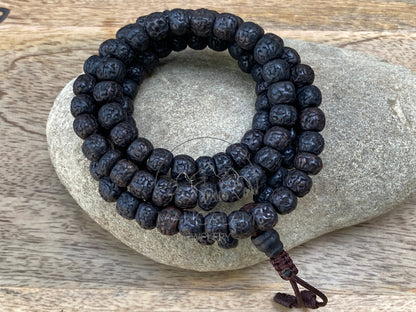 108 Natural Aged Dark Black Rudraksha Seed Mala Prayer Beads, Sacred Rudraksha Japa Mala, Meditation Mala Rosary, Buddhist Mala