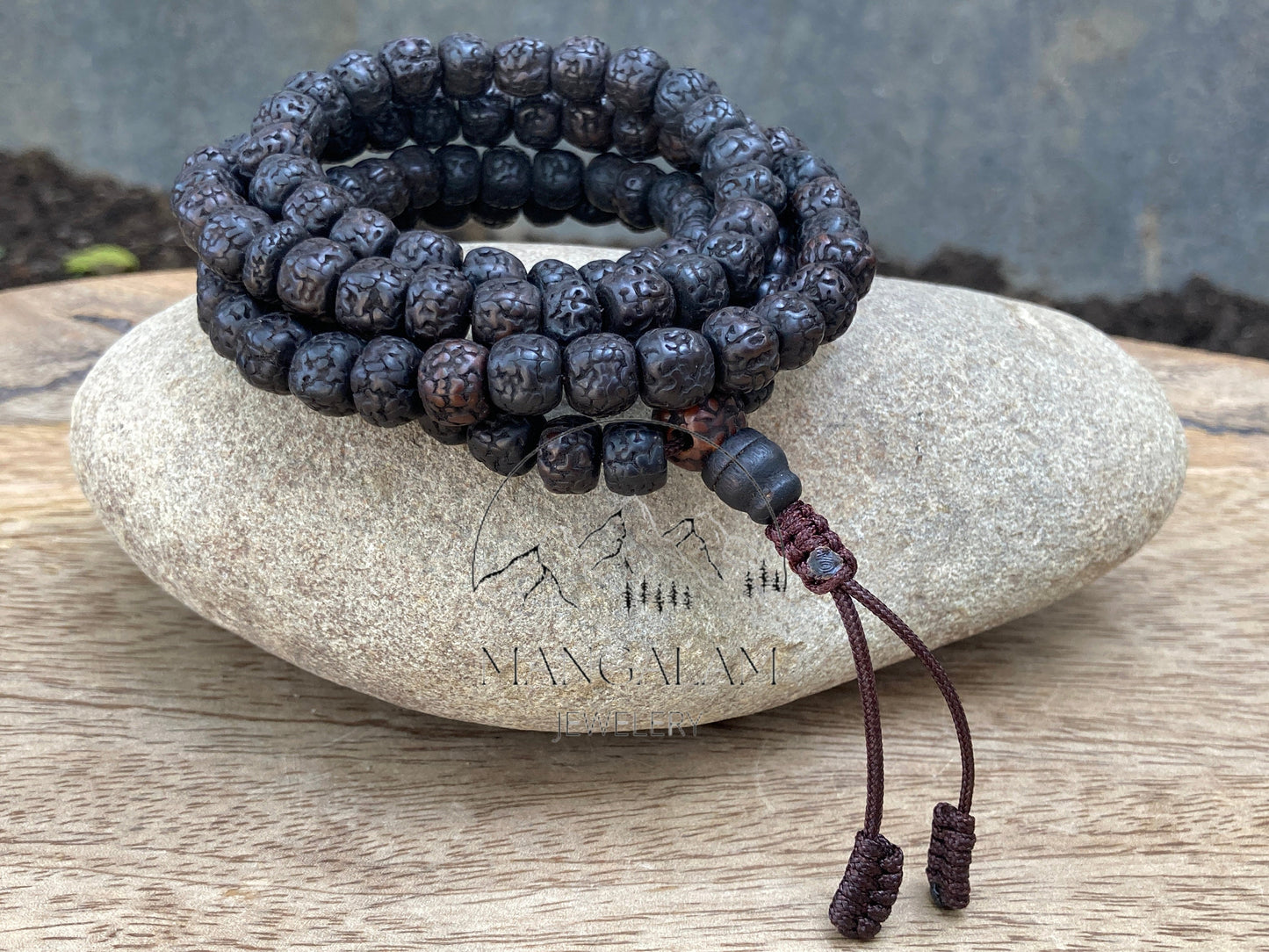 108 Natural Aged Dark Black Rudraksha Seed Mala Prayer Beads, Sacred Rudraksha Japa Mala, Meditation Mala Rosary, Buddhist Mala