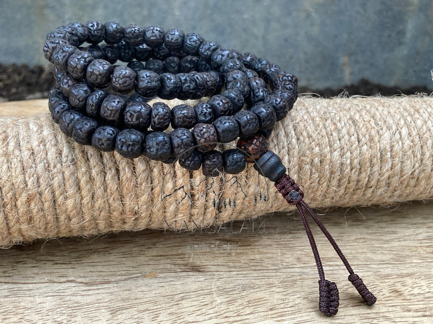 108 Natural Aged Dark Black Rudraksha Seed Mala Prayer Beads, Sacred Rudraksha Japa Mala, Meditation Mala Rosary, Buddhist Mala