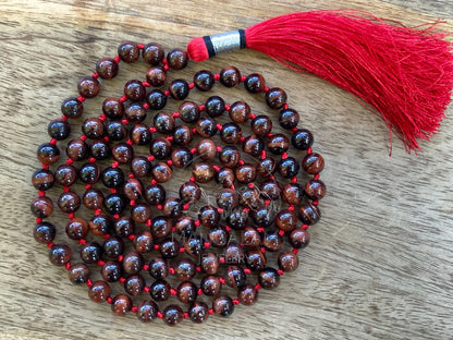 Self Confidence Mala, Red Tiger Eye Necklace, Red Tiger Eye Mala, 108 Beads Mala, Yoga Gifts, Statement Necklace, Mala Necklace