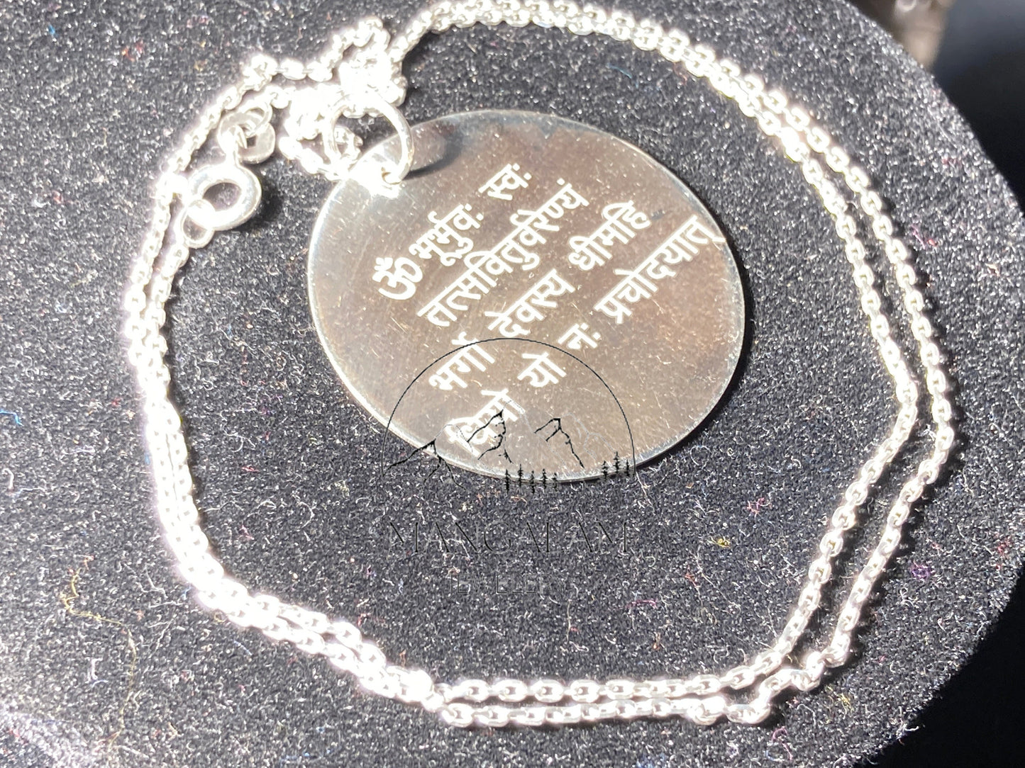 Gayatri mantra Pendent in Silver Coin Mantra Charm- Silver Pendant, Gayatri Mantra Pendent Custom Engraved Necklace,