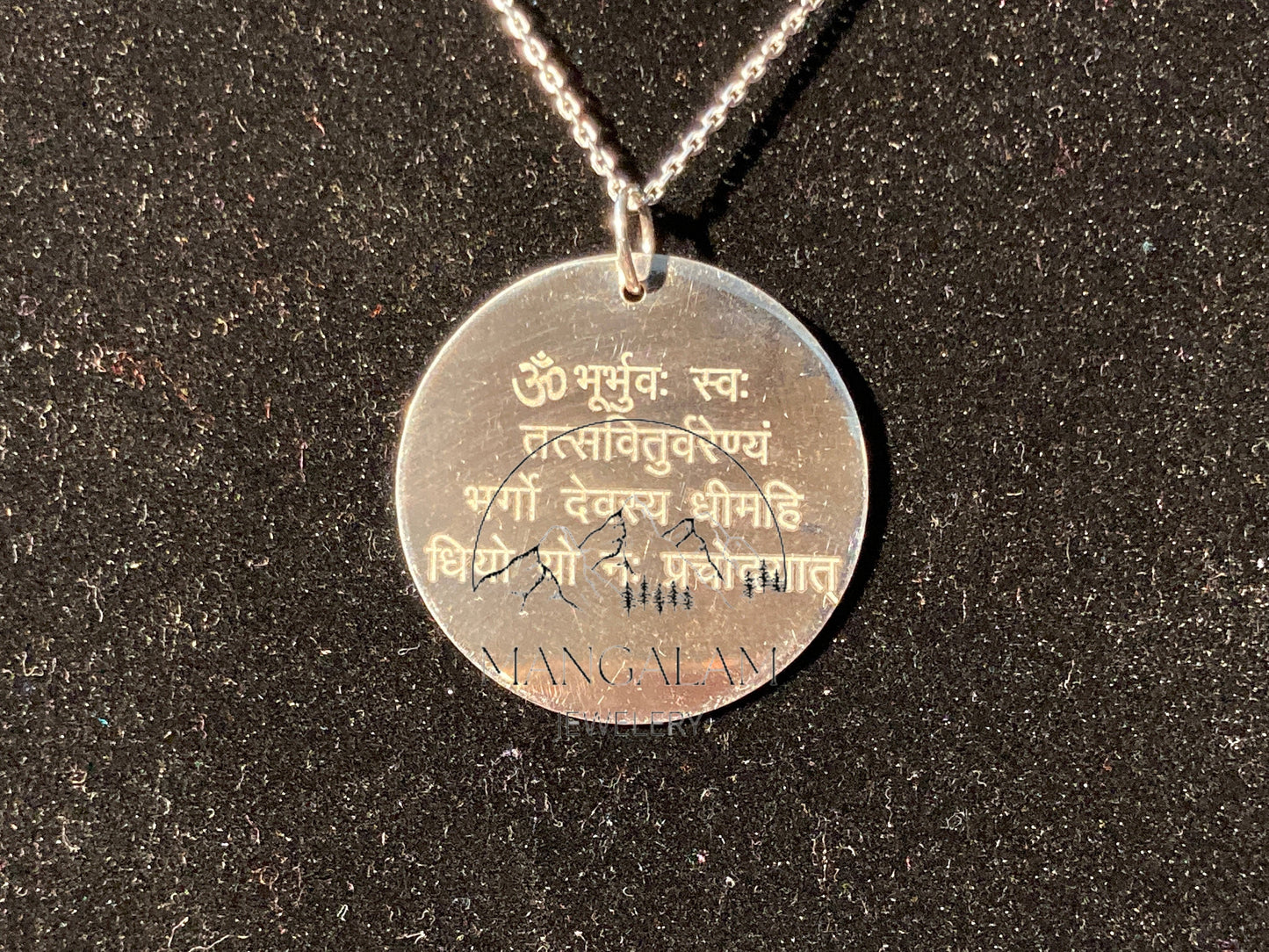 Gayatri mantra Pendent in Silver Coin Mantra Charm- Silver Pendant, Gayatri Mantra Pendent Custom Engraved Necklace,
