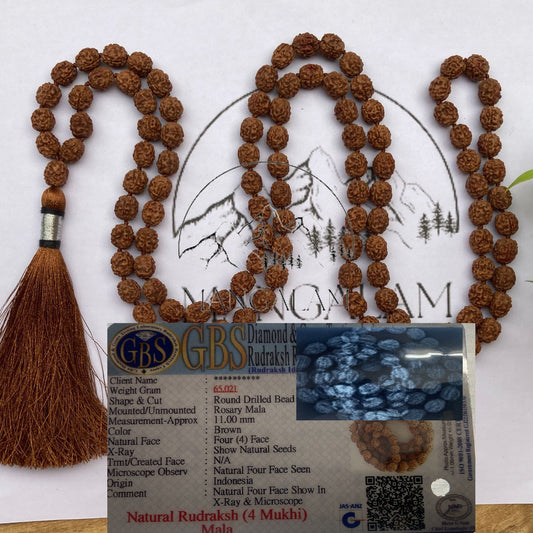4 Mukhi Lab X-Ray Certified Mala, Rudraksha Mala, Shiva Tears mala, Gift For Yoga Lovers
