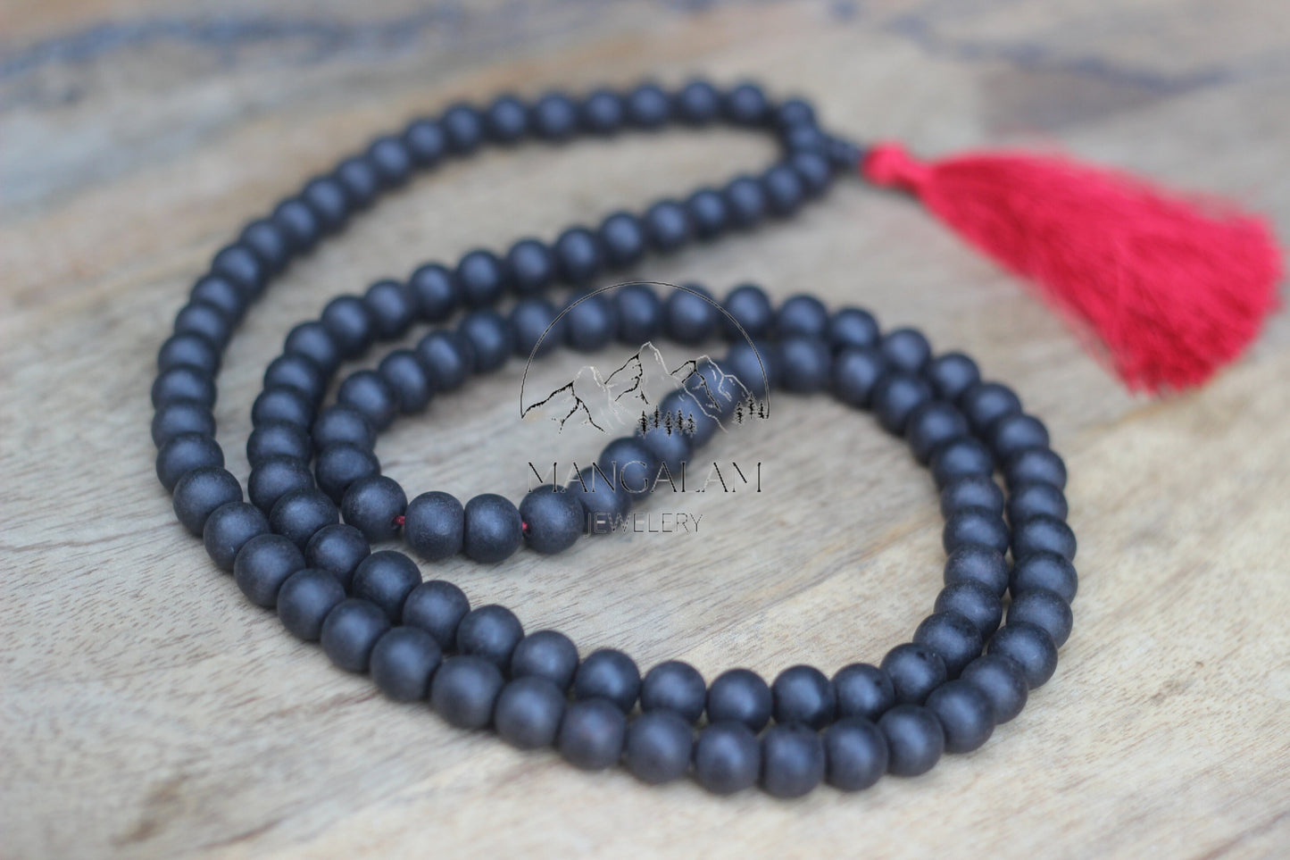 Matte Karungali Mala, Ebony Wood Mala, Wood Bead Necklace, Prayer Beads, Handmade Necklace