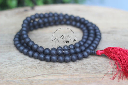 Matte Karungali Mala, Ebony Wood Mala, Wood Bead Necklace, Prayer Beads, Handmade Necklace