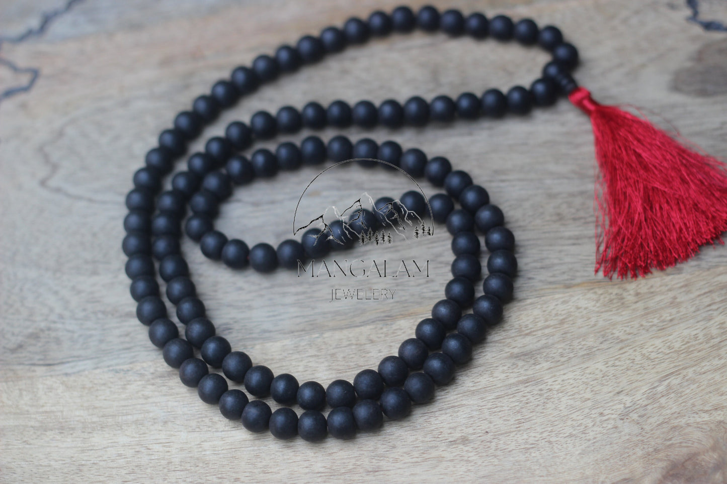 Matte Karungali Mala, Ebony Wood Mala, Wood Bead Necklace, Prayer Beads, Handmade Necklace