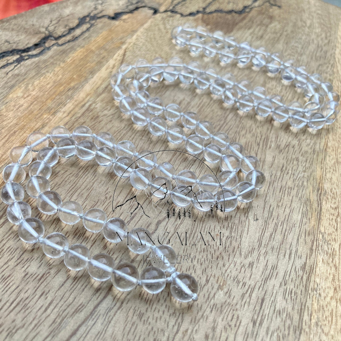 AAA Natural Sphatik Mala, 108 Beads mala, Genuine Sphatic Beads Necklace 8MM, Handmade Jewelry