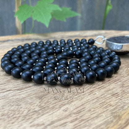 Shaligram Mala with Big Silver Shaligram Pendent ,Shaligram Necklace, Rosary Mala, Symbolic Necklace