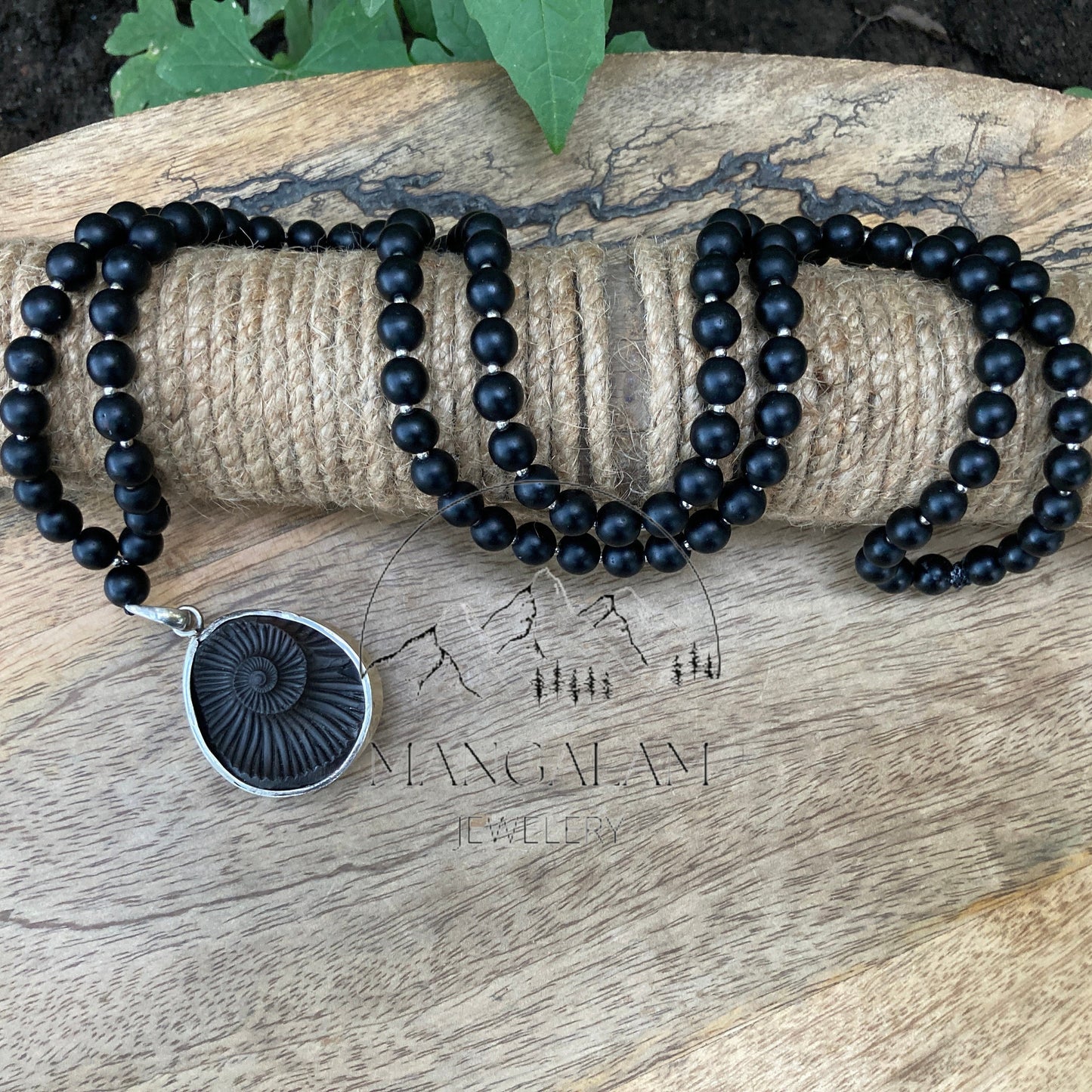 Shaligram Mala with Big Silver Shaligram Pendent ,Shaligram Necklace, Rosary Mala, Symbolic Necklace