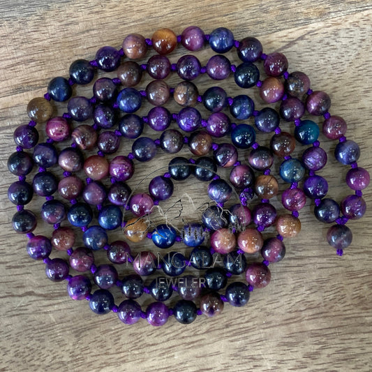 Purple Tiger Eye Mala, Hand Knotted Mala, Prayer Beads, Purple Tiger Eye Necklace, 108 Mala Beads, Statement Necklace, Gift For Yoga Lover