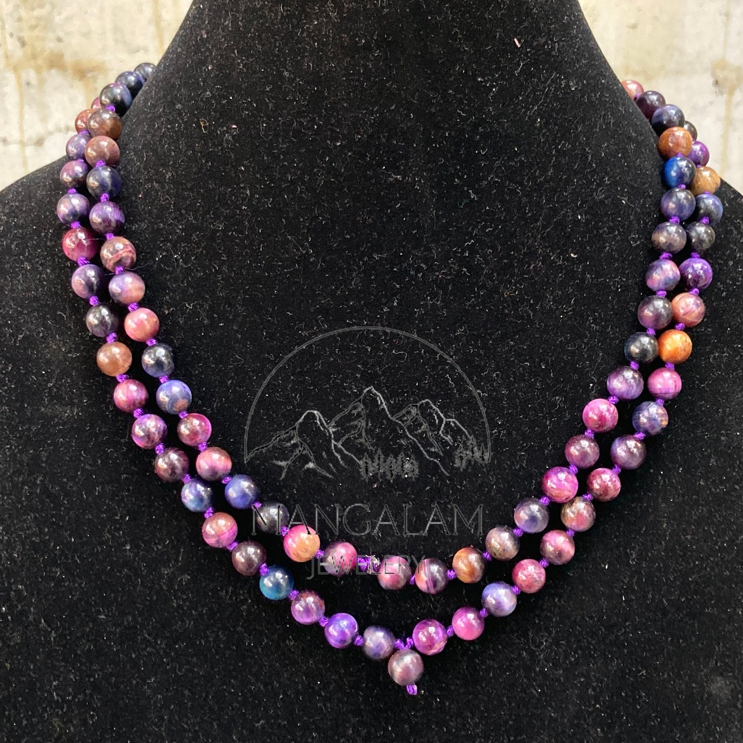 Purple Tiger Eye Mala, Hand Knotted Mala, Prayer Beads, Purple Tiger Eye Necklace, 108 Mala Beads, Statement Necklace, Gift For Yoga Lover