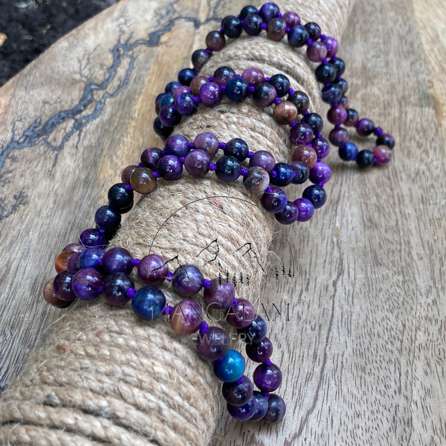 Purple Tiger Eye Mala, Hand Knotted Mala, Prayer Beads, Purple Tiger Eye Necklace, 108 Mala Beads, Statement Necklace, Gift For Yoga Lover