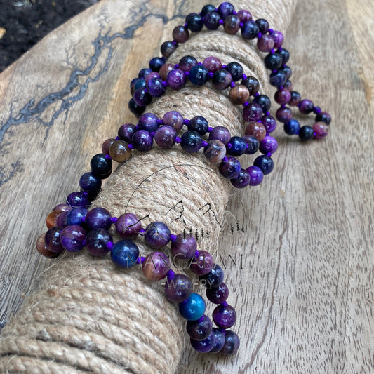 Purple Tiger Eye Mala, Hand Knotted Mala, Prayer Beads, Purple Tiger Eye Necklace, 108 Mala Beads, Statement Necklace, Gift For Yoga Lover