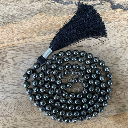 Balancing Mala, Hematite Mala, 108 Mala Beads, Hematite Necklace, Bohemian Jewelry, Protective Crystals, Statement Necklace