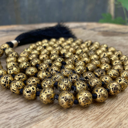 Golden Lava Mala, Lava mala, 108 Beads Mala, Golden Lava Mala, Hand Knotted Mala, Yoga Jewelry, Hand Knotted Neckace