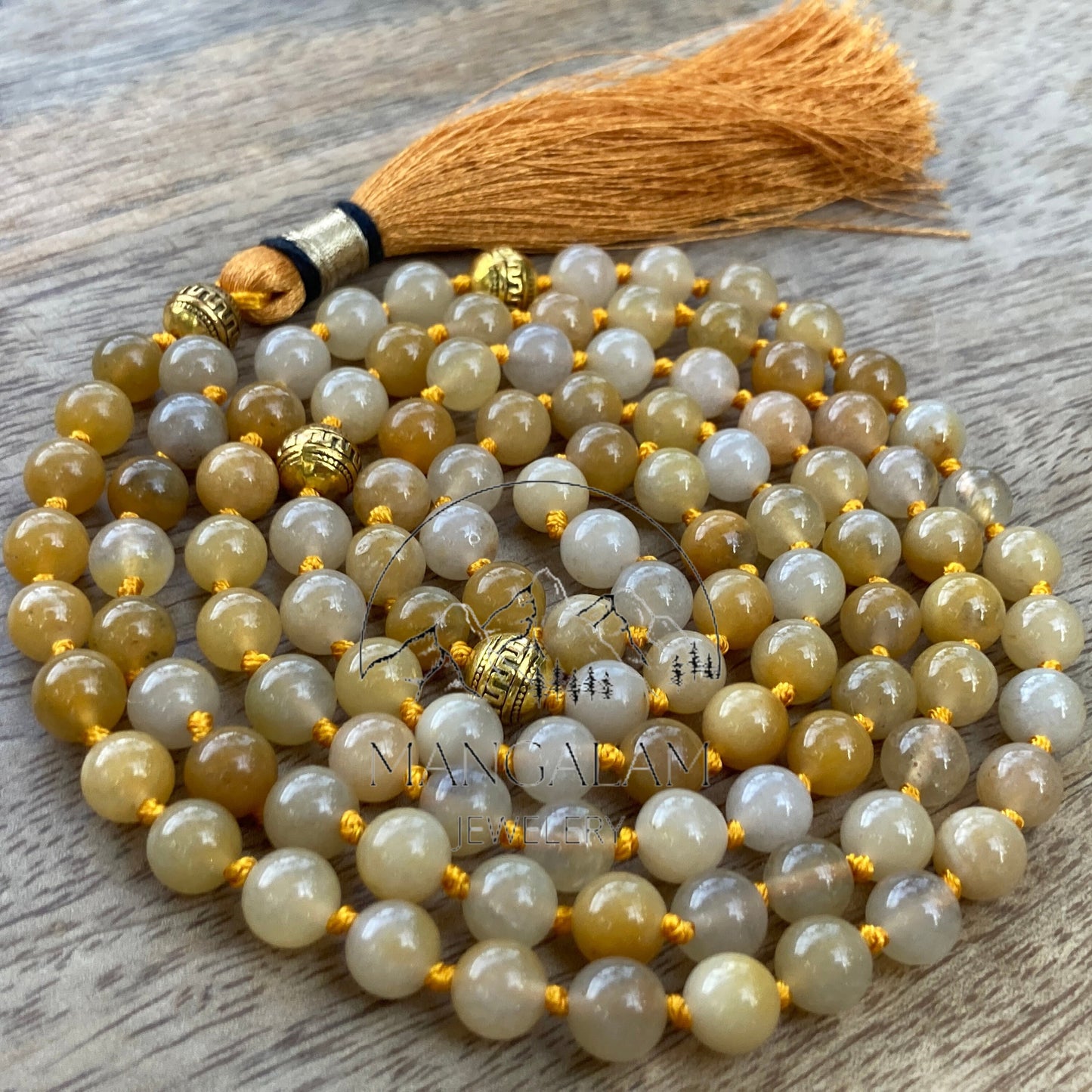 Yellow Aventurine Mantra Mala, Yellow Aventurine Necklace, 108 Beads Mala, Beaded Necklace, Knotted Mala, Solar Plexus Chakra Necklace,