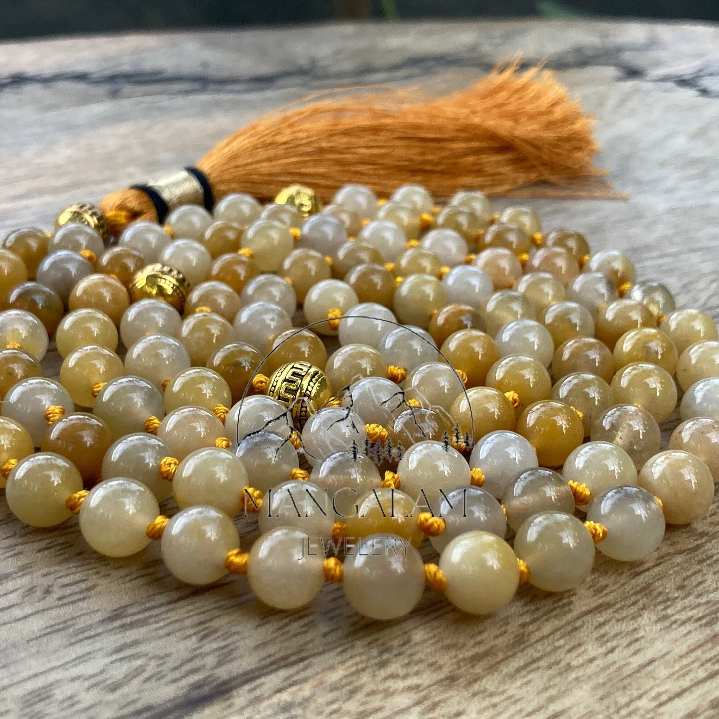 Yellow Aventurine Mantra Mala, Yellow Aventurine Necklace, 108 Beads Mala, Beaded Necklace, Knotted Mala, Solar Plexus Chakra Necklace,