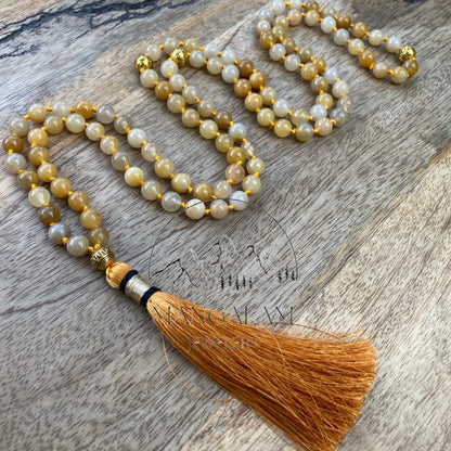 Yellow Aventurine Mantra Mala, Yellow Aventurine Necklace, 108 Beads Mala, Beaded Necklace, Knotted Mala, Solar Plexus Chakra Necklace,