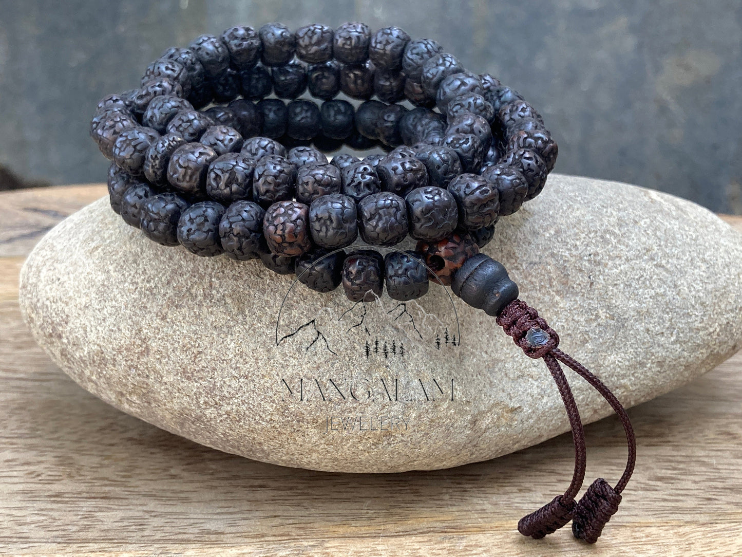 108 Natural Aged Dark Black Rudraksha Seed Mala Prayer Beads, Sacred Rudraksha Japa Mala, Meditation Mala Rosary, Buddhist Mala