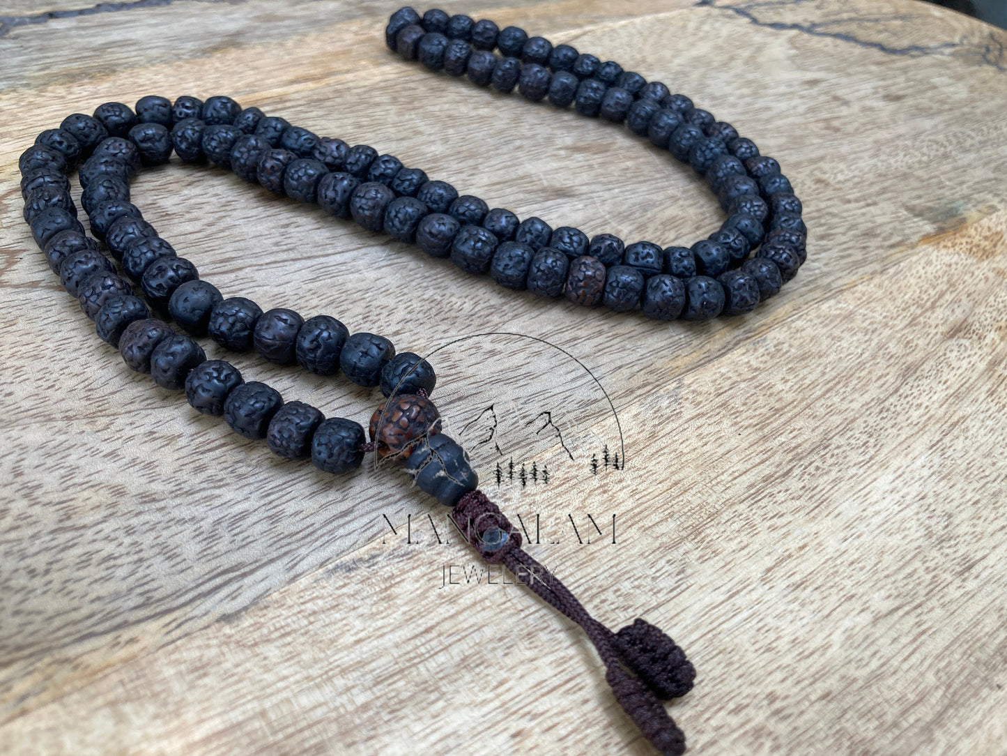 108 Natural Aged Dark Black Rudraksha Seed Mala Prayer Beads, Sacred Rudraksha Japa Mala, Meditation Mala Rosary, Buddhist Mala