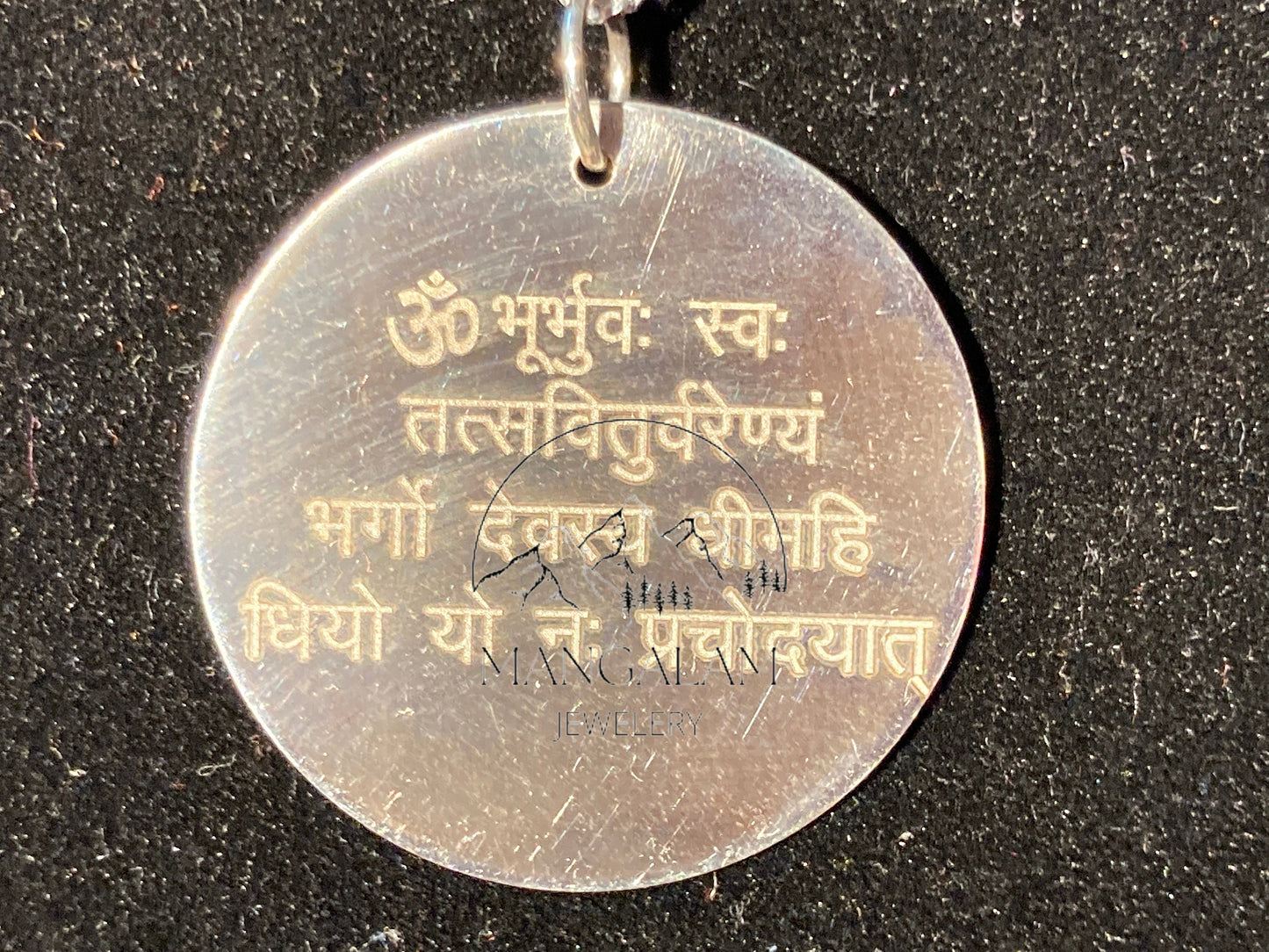 Gayatri mantra Pendent in Silver Coin Mantra Charm- Silver Pendant, Gayatri Mantra Pendent Custom Engraved Necklace,