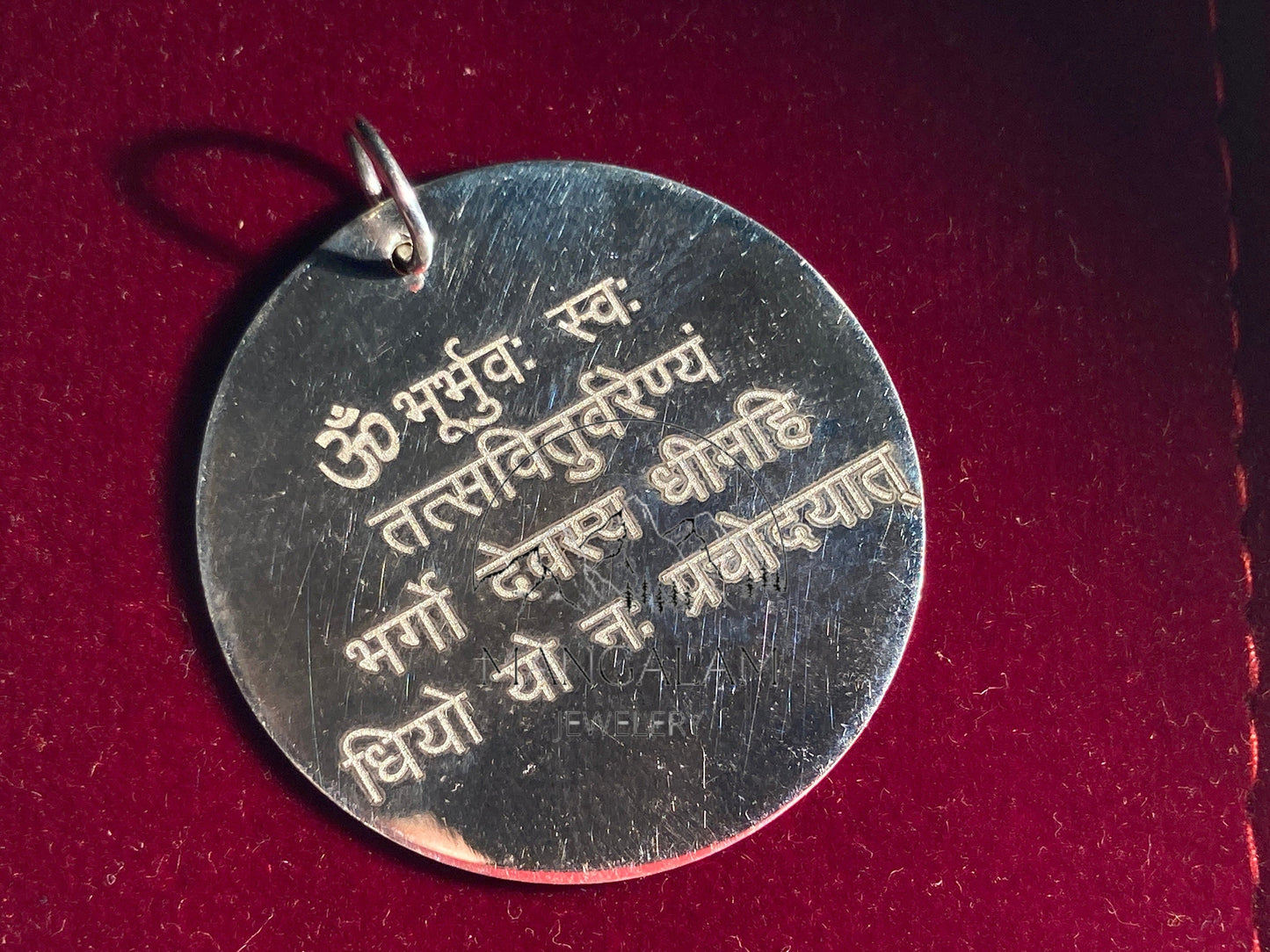 Gayatri mantra Pendent in Silver Coin Mantra Charm- Silver Pendant, Gayatri Mantra Pendent Custom Engraved Necklace,