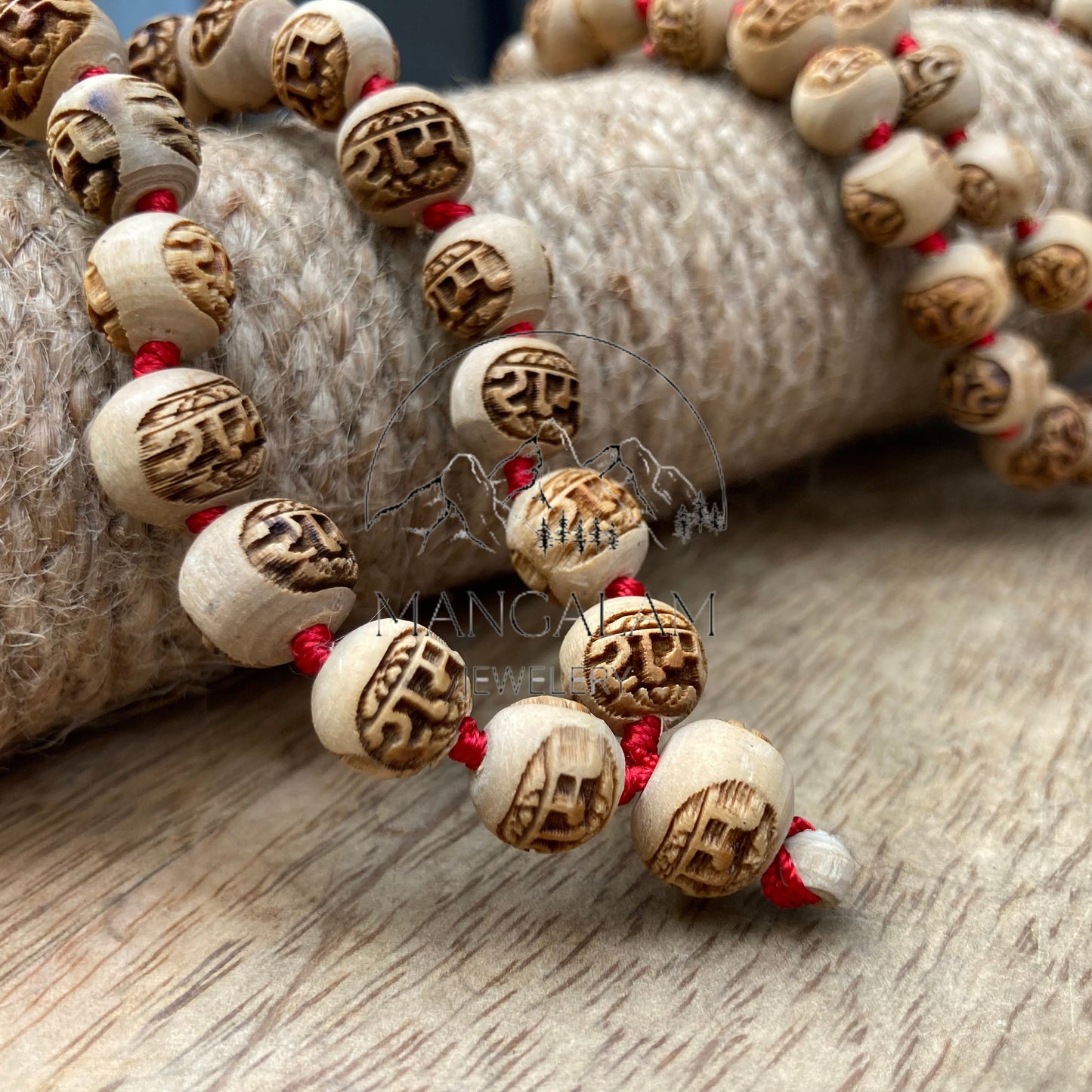 Tulsi Mala Necklace - Ram Engraved, 108 Prayer Beads, Krishna Seed Necklace, Holy Basil Mala, Tulasi Necklace
