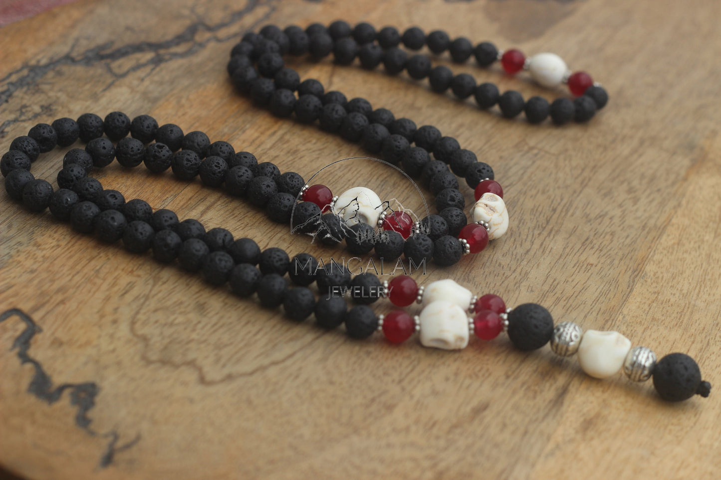 108 Kali Mala, Spirituality Lava Tibetan Mala, Guru Skull Japa Mala Long Necklace, Buddhist Chain